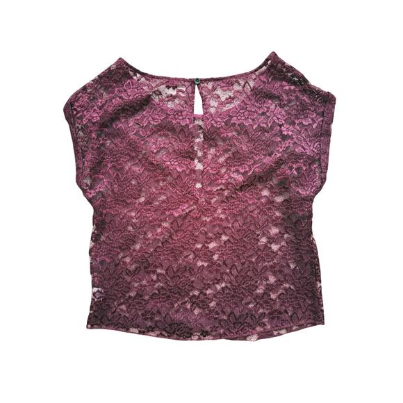 Aerie Maroon Floral Lace Sheer Dolman Short Sleeve Top XS Vintage Y2K Whimsigoth - Picture 3 of 7